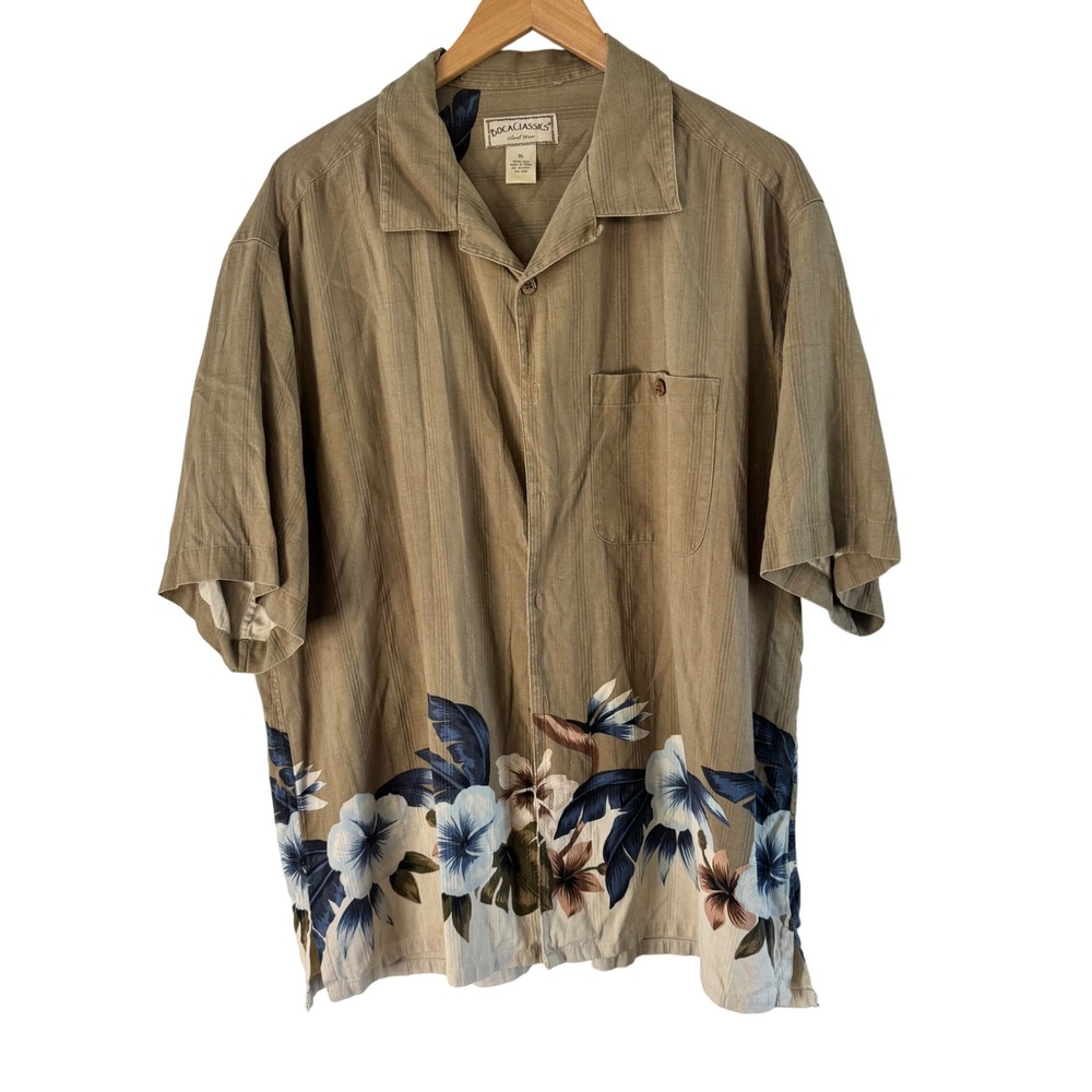 Boca Classics Island Wear Silk Hawaiian Shirt Floral‎ Print Mens XL Vintage